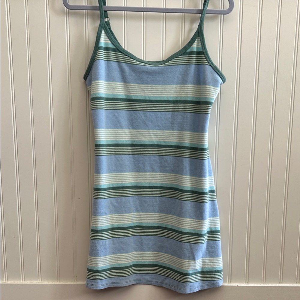 American Eagle Blue and Green Striped Spaghetti Strap Cotton Dress